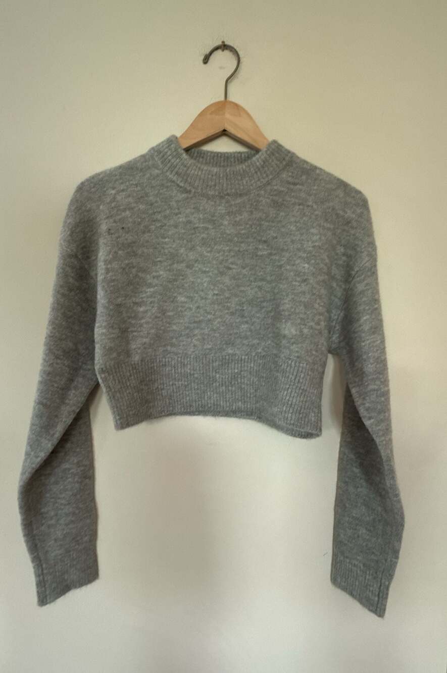 Zara Grey Cropped Knitted Sweater
